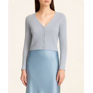 Sablyn Vincent Pointelle Cashmere Cropped Cardigan Blue XS